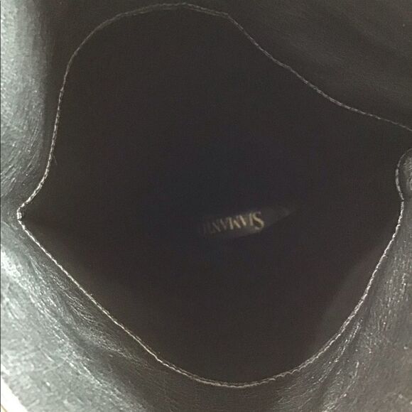 SIAMANTO Knee High Black Leather Riding Boots Pull-On Block Heel Boots Size 91/2 - Picture 12 of 16